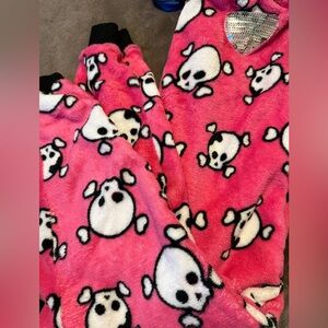 Pink Fleece Pajama Pants with Skull Print